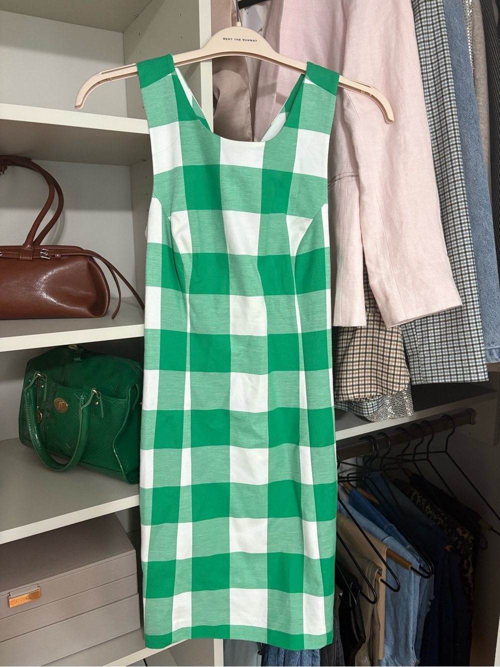 crown & ivy Green and White Gingham Midi Sheath Dress